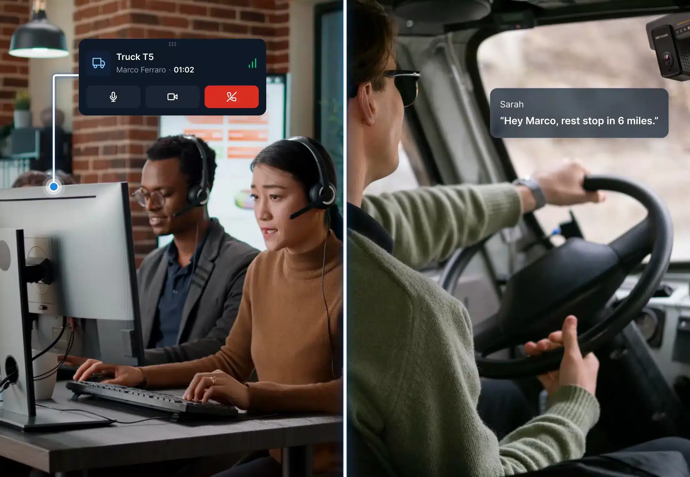 Two-way hands-free in-cab call – dispatcher and driver